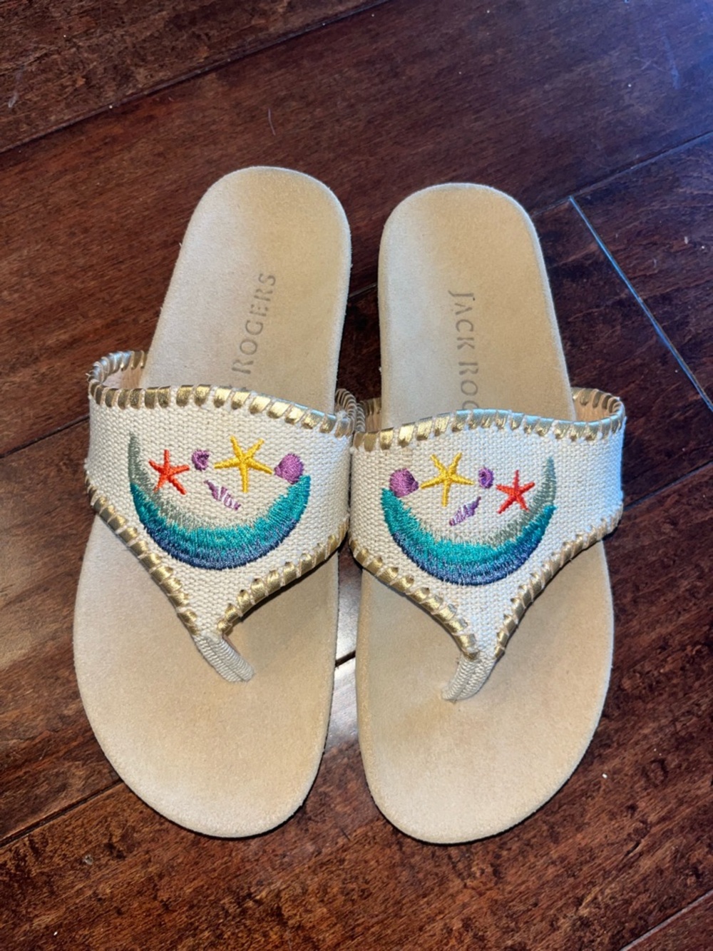 Jack Rogers Beige Canvas Thong Sandals NWOT